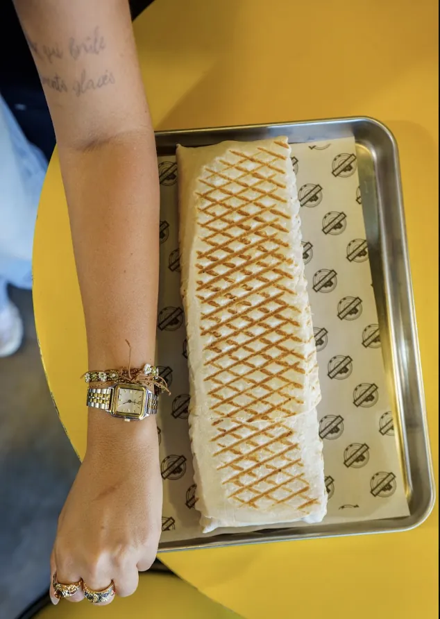 XL grilled French tacos on a Bon Appétit tray